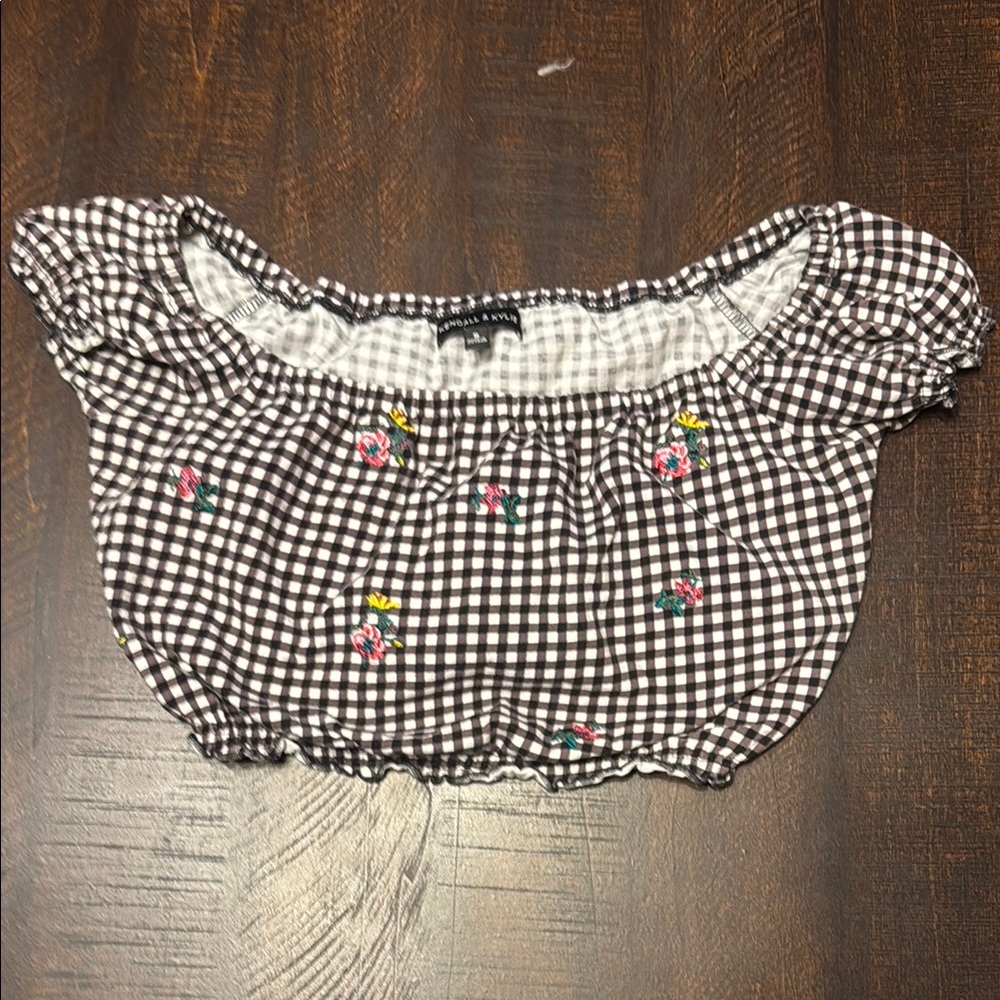 Kendall & Kylie Black and White Gingham Crop Top